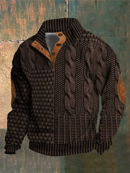 Men's knit jumper in black, retro-inspired design, warm winter knitwear