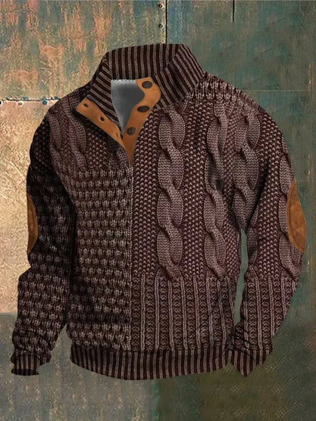 Men's knit jumper in black, retro-inspired design, warm winter knitwear