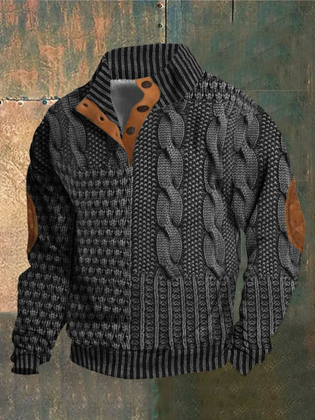 Men's knit jumper in black, retro-inspired design, warm winter knitwear
