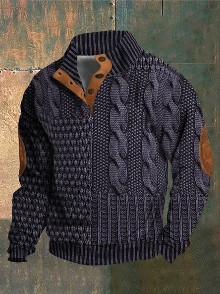 Men's knit jumper in black, retro-inspired design, warm winter knitwear