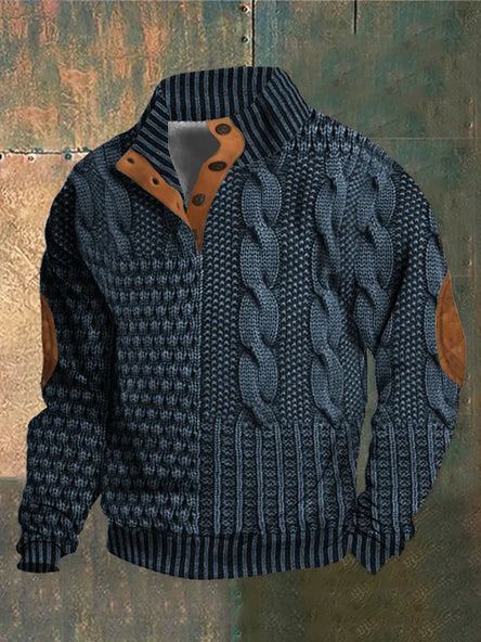 Men's knit jumper in black, retro-inspired design, warm winter knitwear