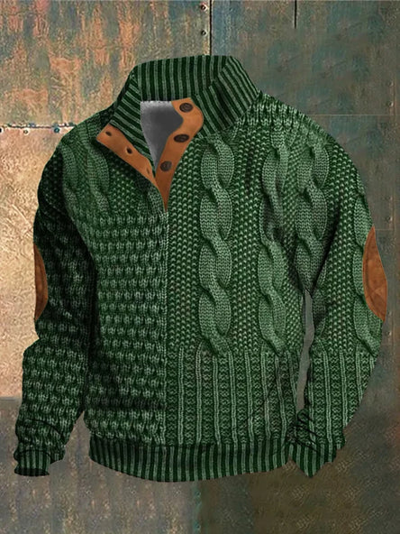 Men's knit jumper in black, retro-inspired design, warm winter knitwear