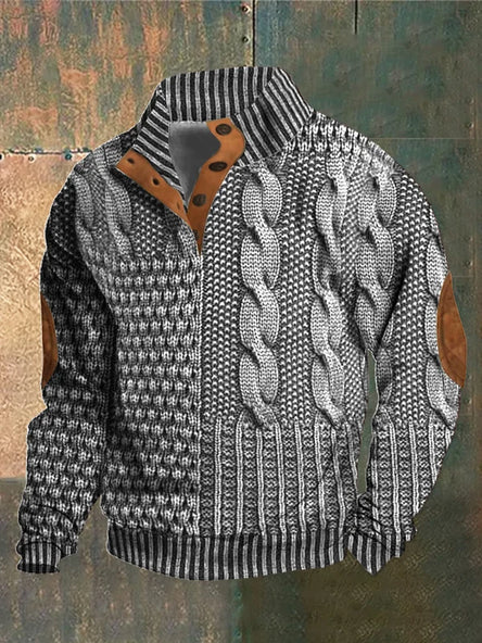 Men's knit jumper in black, retro-inspired design, warm winter knitwear