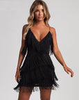 Holly | Mini Dress Deep V Neck Fringed Fit 0