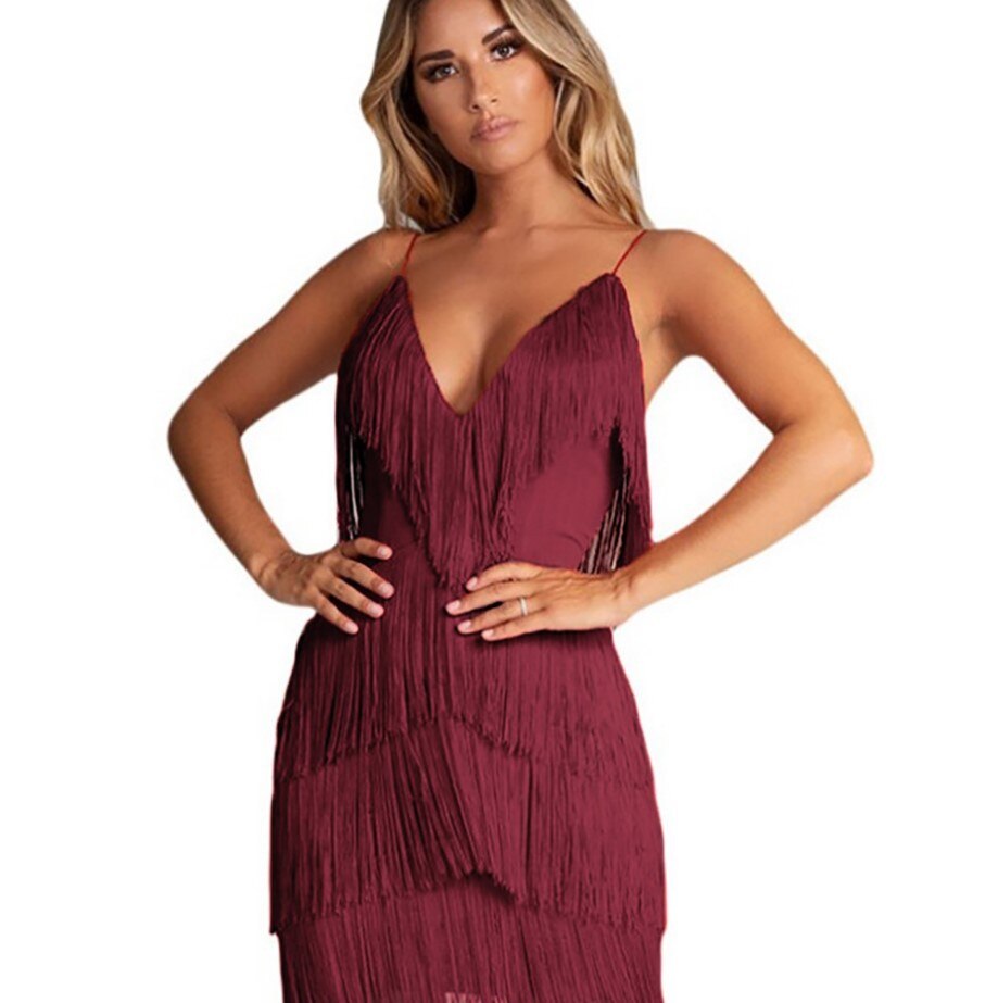 Holly | Mini Dress Deep V Neck Fringed Fit 3