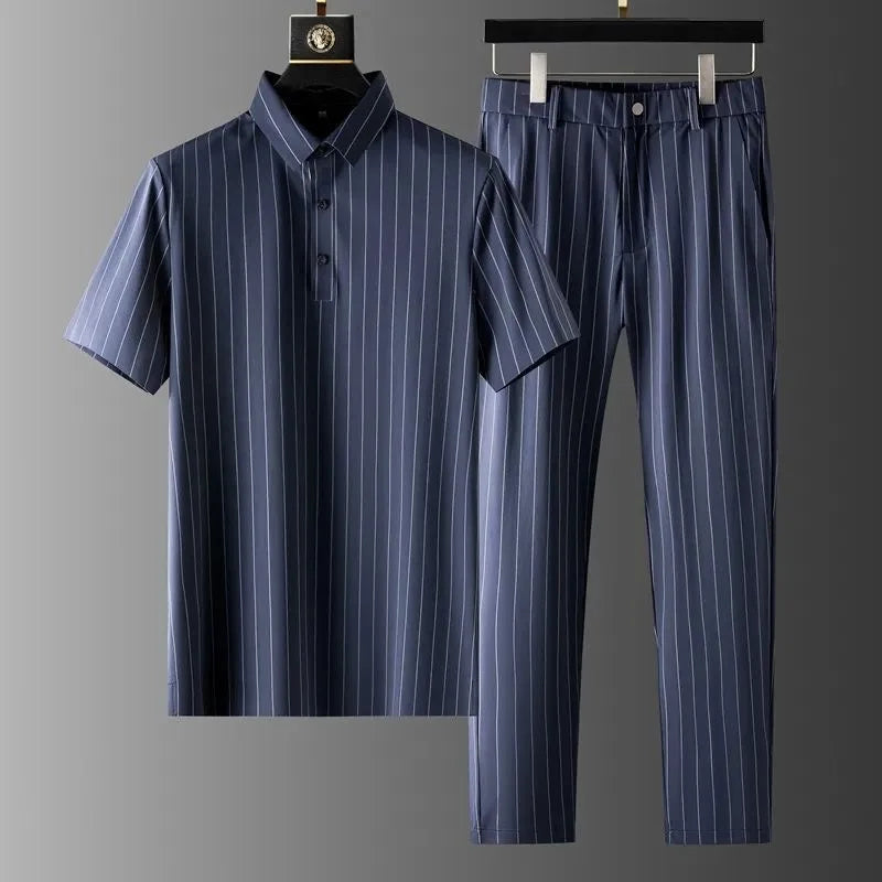 Ice Silk Two Piece Set With Striped Design 0