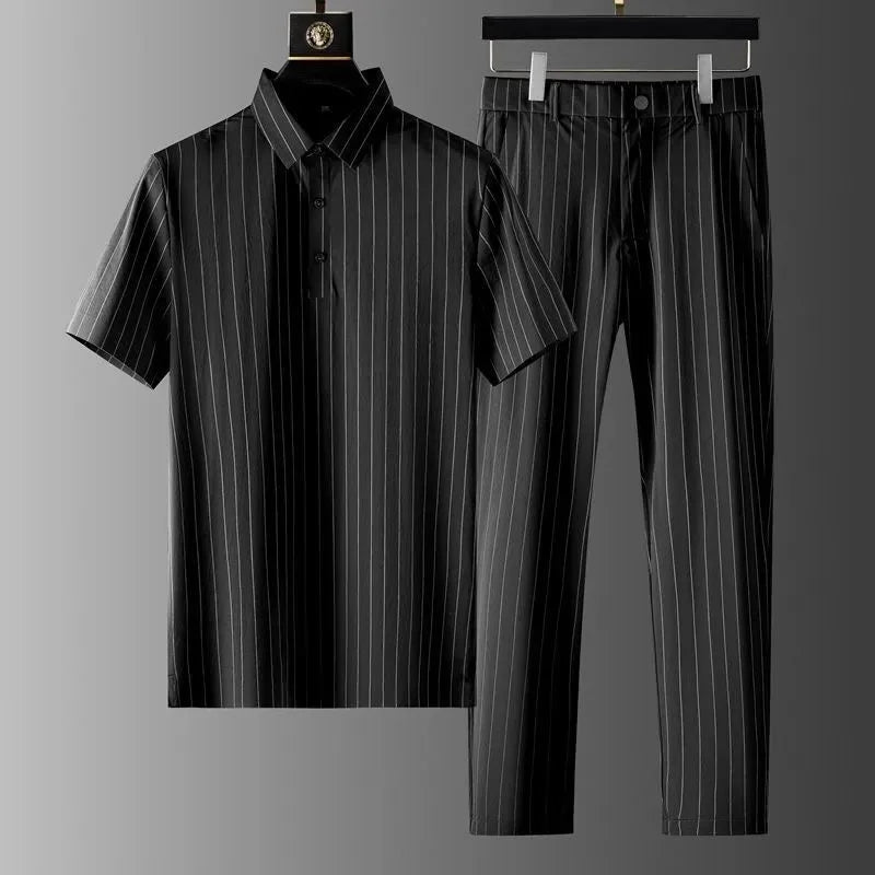 Ice Silk Two Piece Set With Striped Design 2