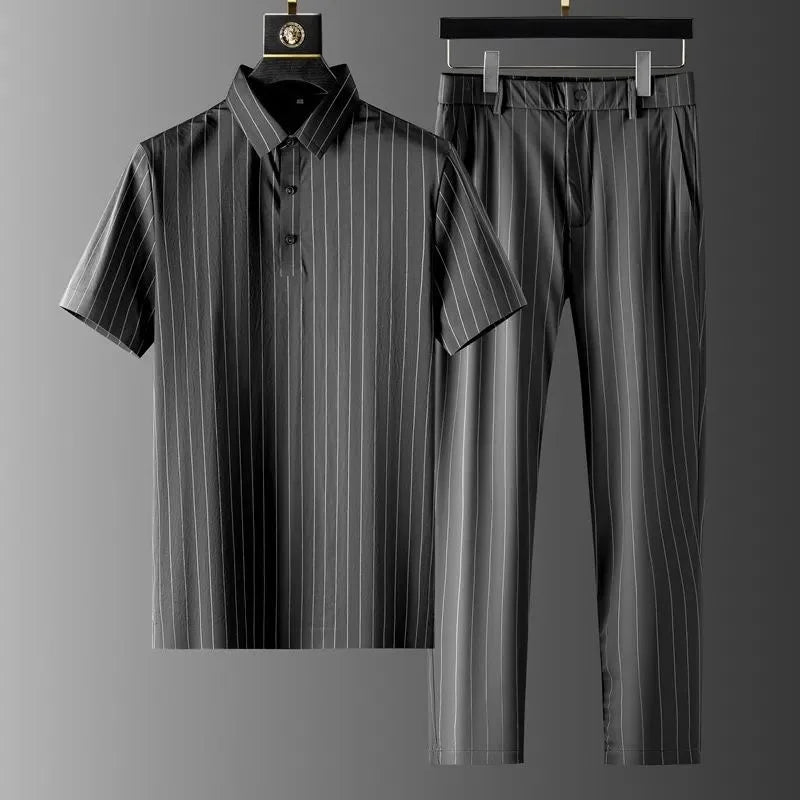 Ice Silk Two Piece Set With Striped Design 3