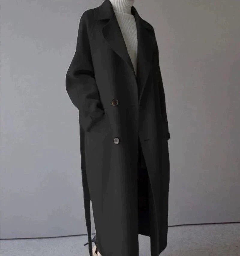 Women's long wool coat elegant tailored timeless in beige
