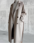 Women's long wool coat elegant tailored timeless in beige