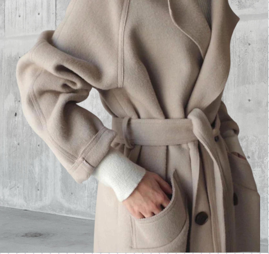 Women's long wool coat elegant tailored timeless in beige