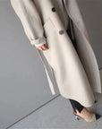 Women's long wool coat elegant tailored timeless in beige