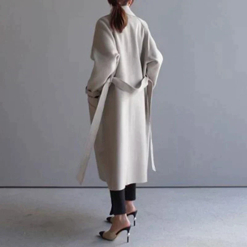 Women's long wool coat elegant tailored timeless in beige