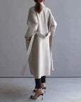 Women's long wool coat elegant tailored timeless in beige