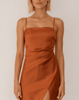 Women’s bronze women's satin evening slip dress