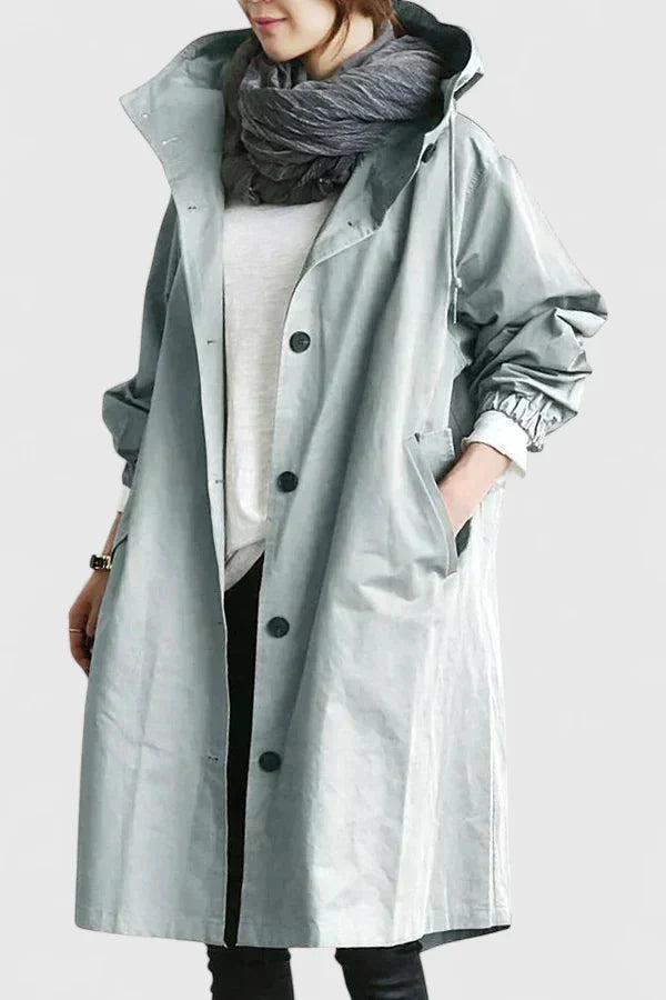 Women's light grey oversized hooded parka with adjustable hood