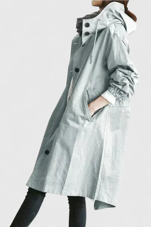 Women's light grey oversized hooded parka with adjustable hood