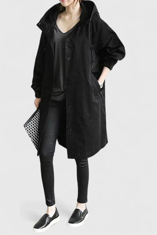 Women's light grey oversized hooded parka with adjustable hood