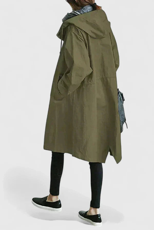 Women's light grey oversized hooded parka with adjustable hood