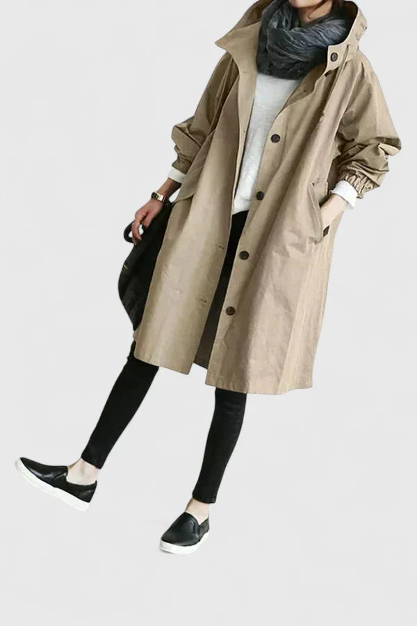 Women's light grey oversized hooded parka with adjustable hood