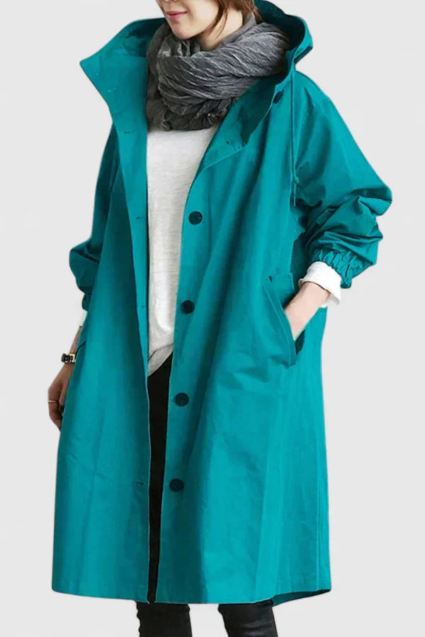 Women's light grey oversized hooded parka with adjustable hood