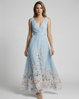 Women’s light blue women's floral maxi dress v-neck