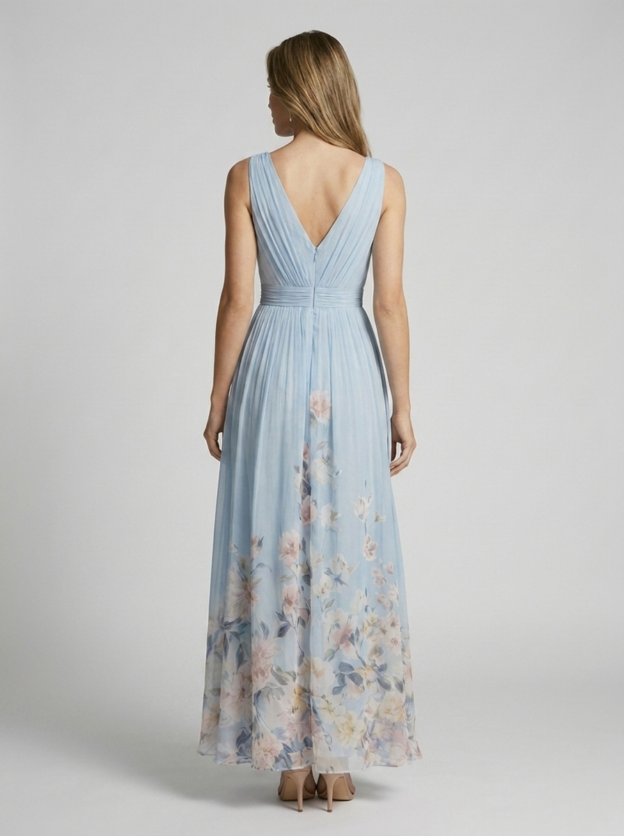 Women’s light blue women's floral maxi dress v-neck