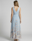 Women’s light blue women's floral maxi dress v-neck