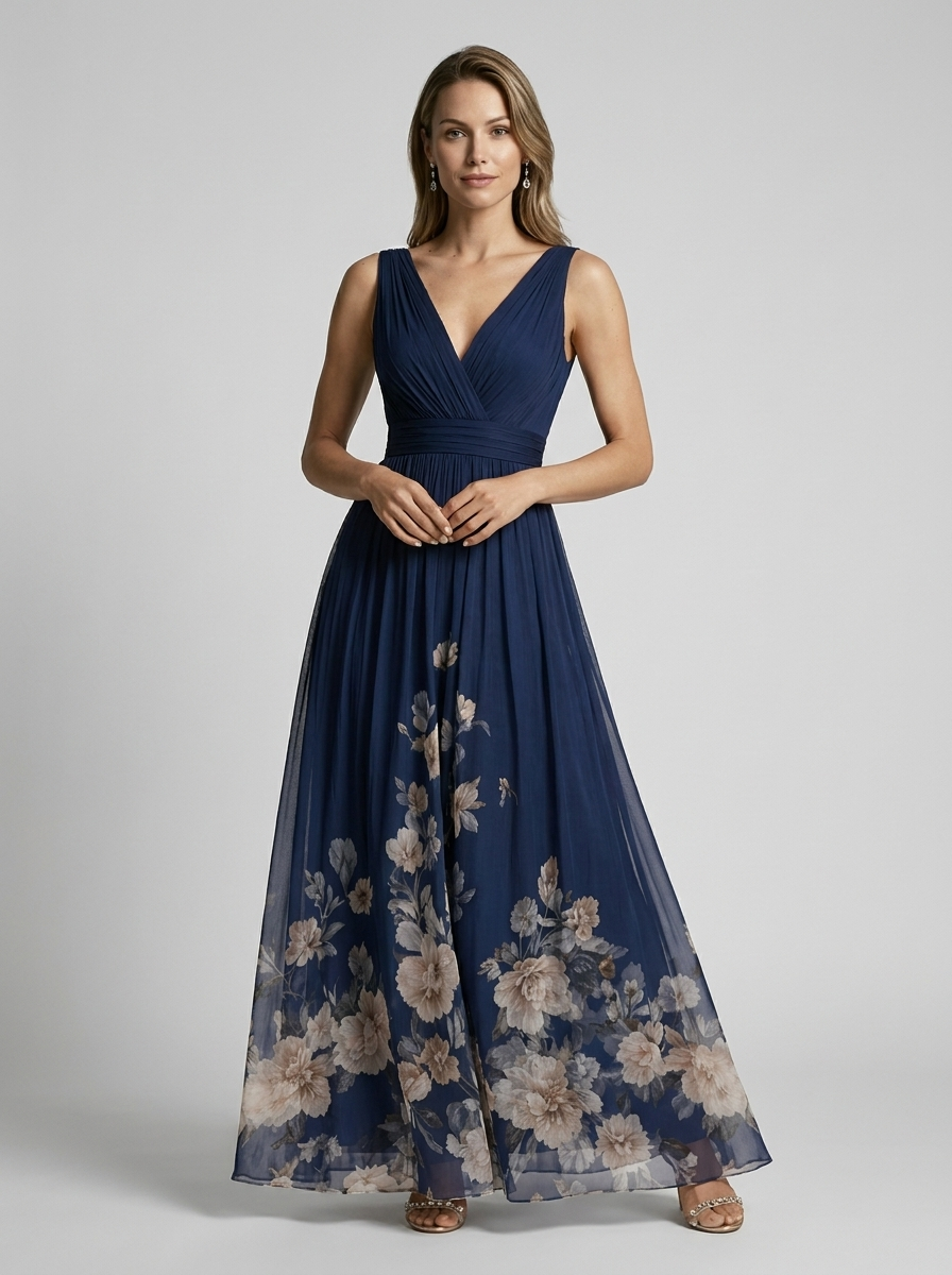 Women’s light blue women's floral maxi dress v-neck