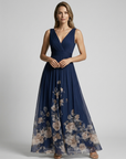 Women’s light blue women's floral maxi dress v-neck
