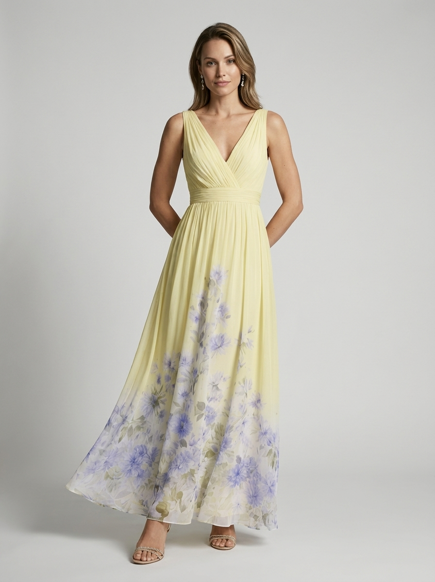 Women’s light blue women's floral maxi dress v-neck