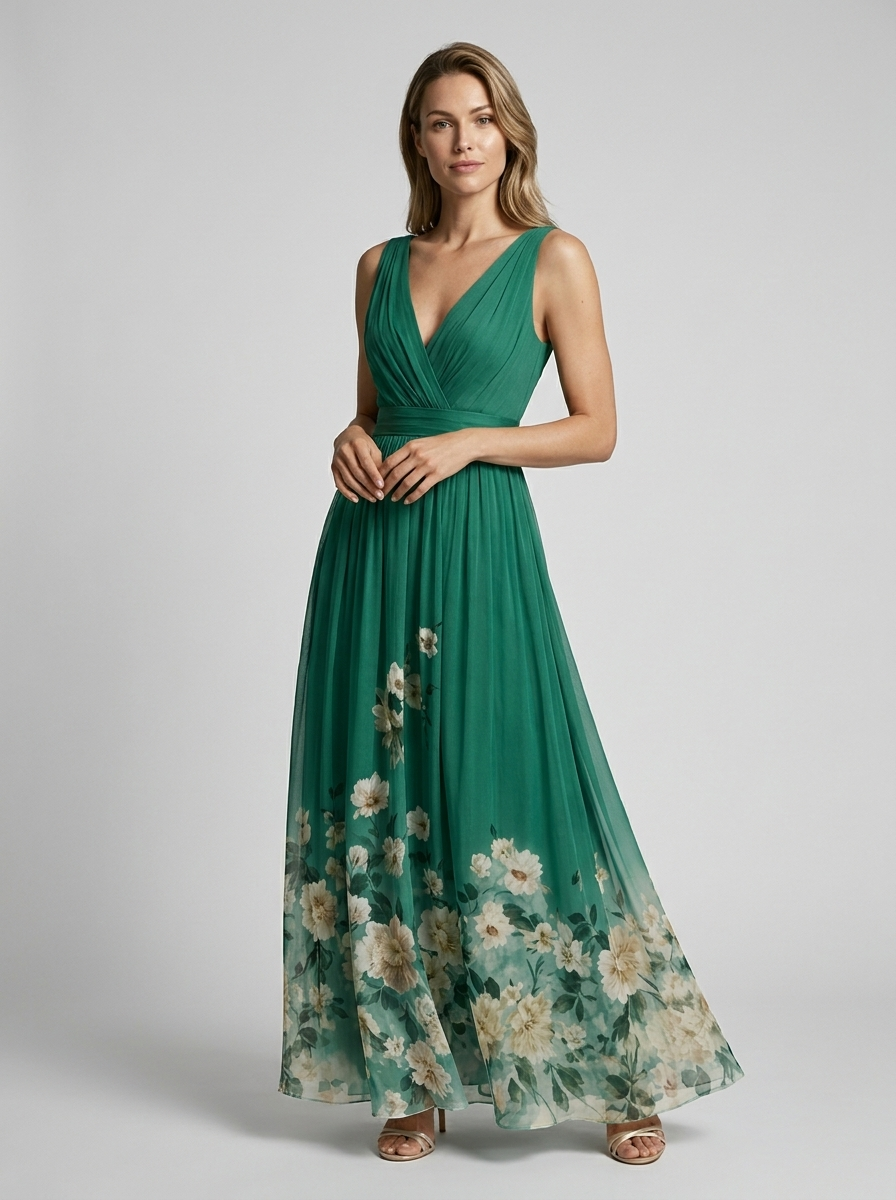 Women’s light blue women's floral maxi dress v-neck