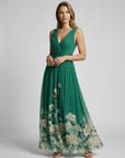 Women’s light blue women's floral maxi dress v-neck