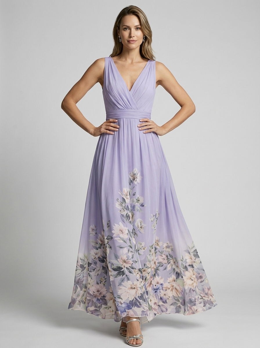 Women’s women's floral maxi dress v-neck