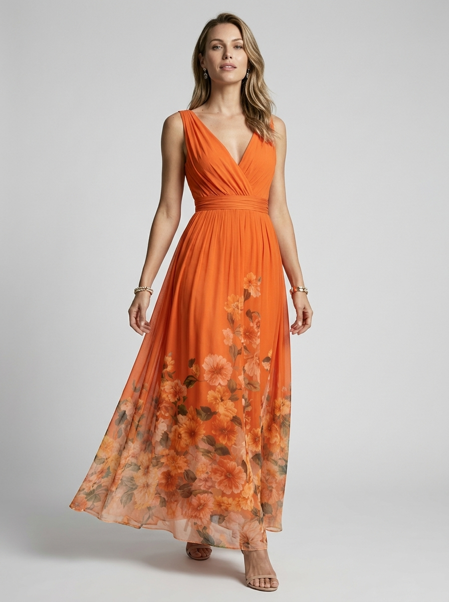 Women’s women's floral maxi dress v-neck