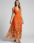 Women’s women's floral maxi dress v-neck