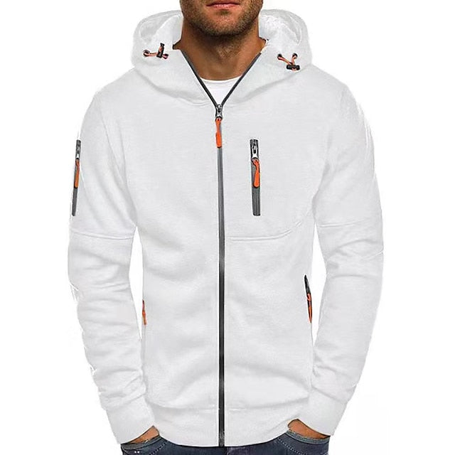 Men's white cotton hoodie with relaxed fit and drawstring hood