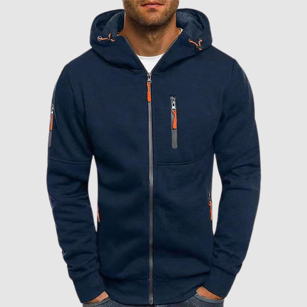 Men's white cotton hoodie with relaxed fit and drawstring hood