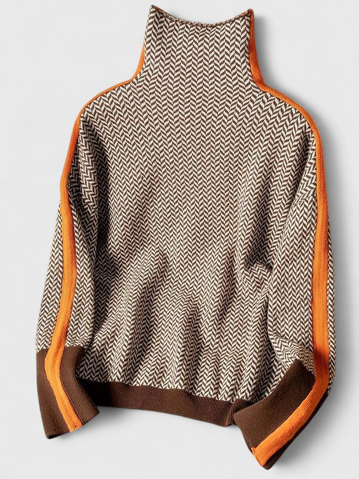Women's orange high collar striped knit jumper