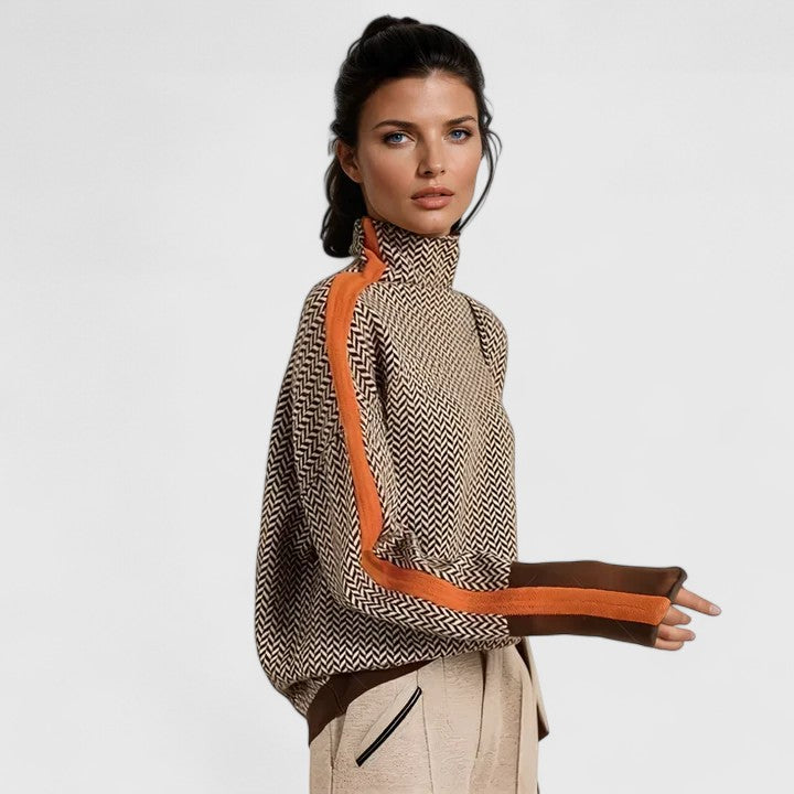 Women's orange high collar striped knit jumper
