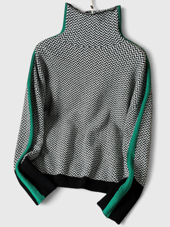 Women's orange high collar striped knit jumper