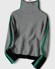Women's orange high collar striped knit jumper