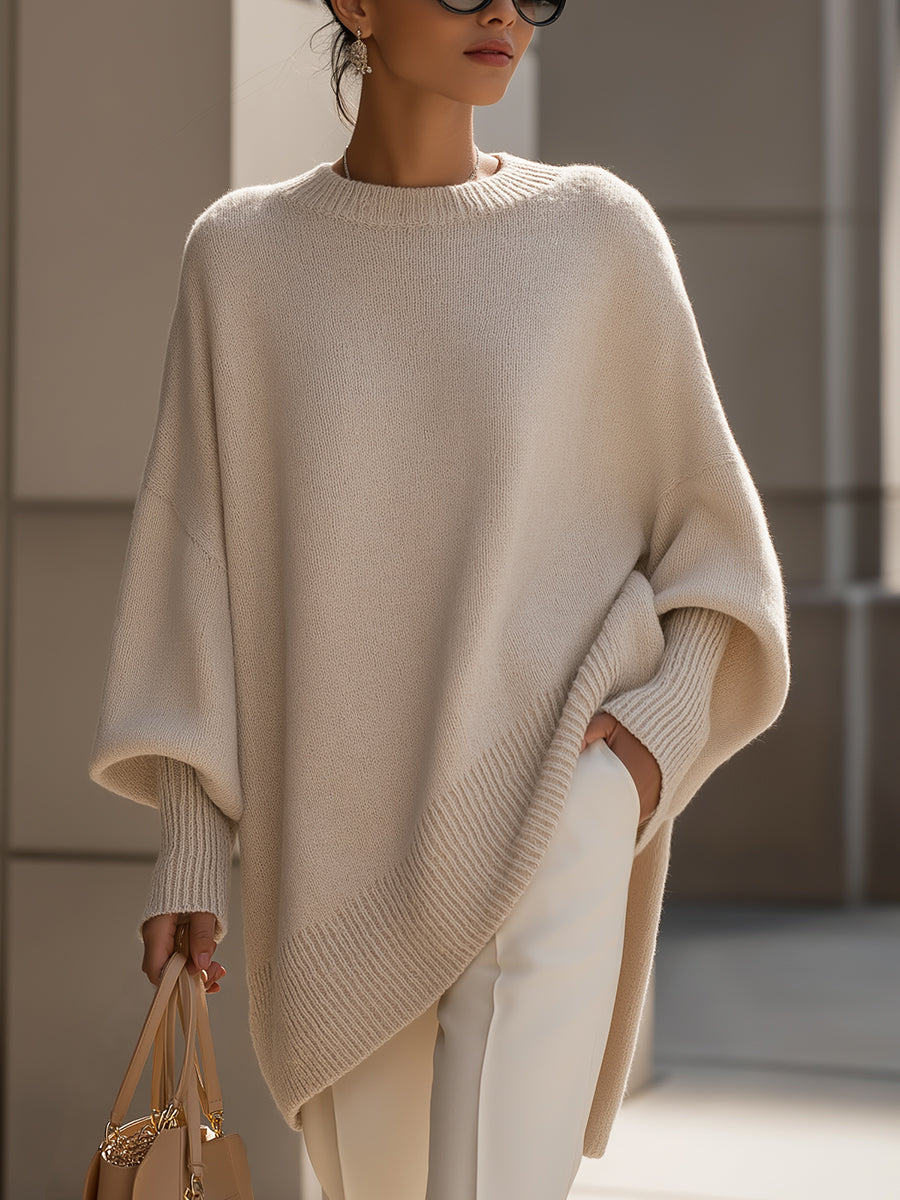 Women's beige oversized wool-blend knit jumper