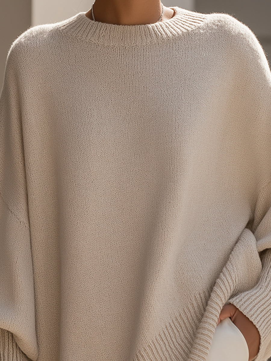 Women's beige oversized wool-blend knit jumper
