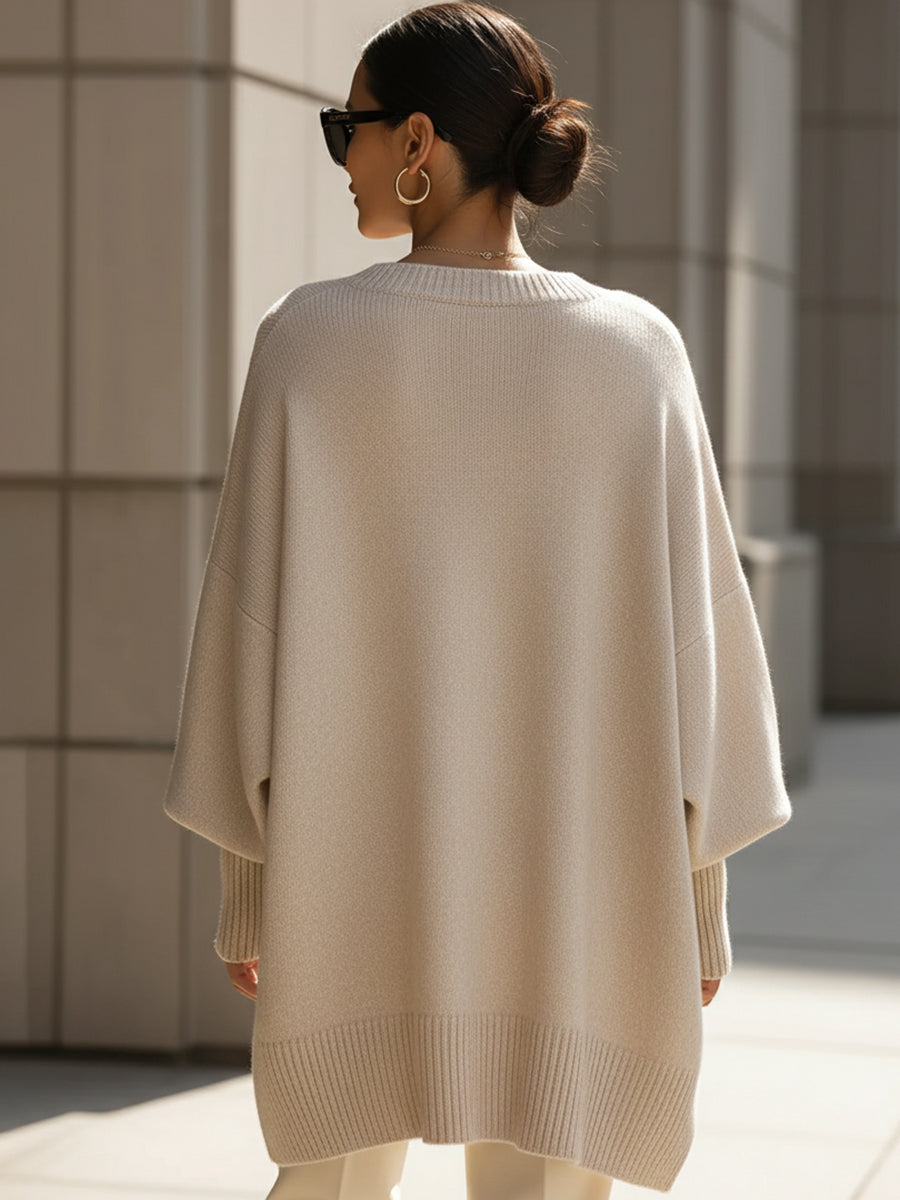 Women's beige oversized wool-blend knit jumper