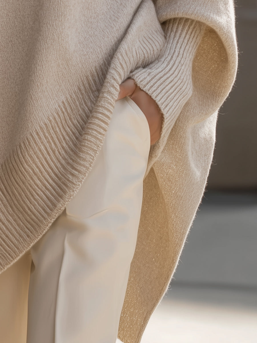 Women's beige oversized wool-blend knit jumper