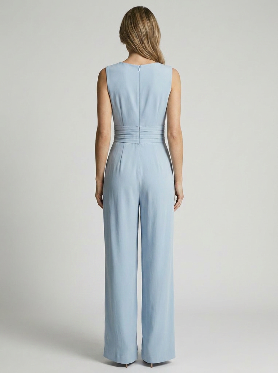 Women’s light blue women's wide leg jumpsuit v-neck