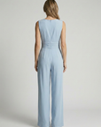 Women’s light blue women's wide leg jumpsuit v-neck