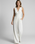 Women’s light blue women's wide leg jumpsuit v-neck