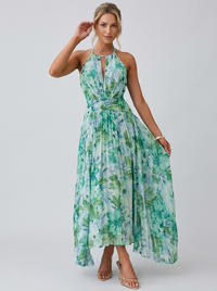 Juno | Women's Pleated Floral Midi Dress Halter